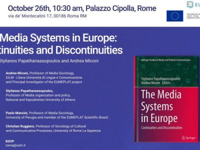 Παρουσίαση του βιβλίου EUMEPLAT Project με θέμα “The Media Systems in Europe. Continuities and Discontinuities.” στη Ρώμη